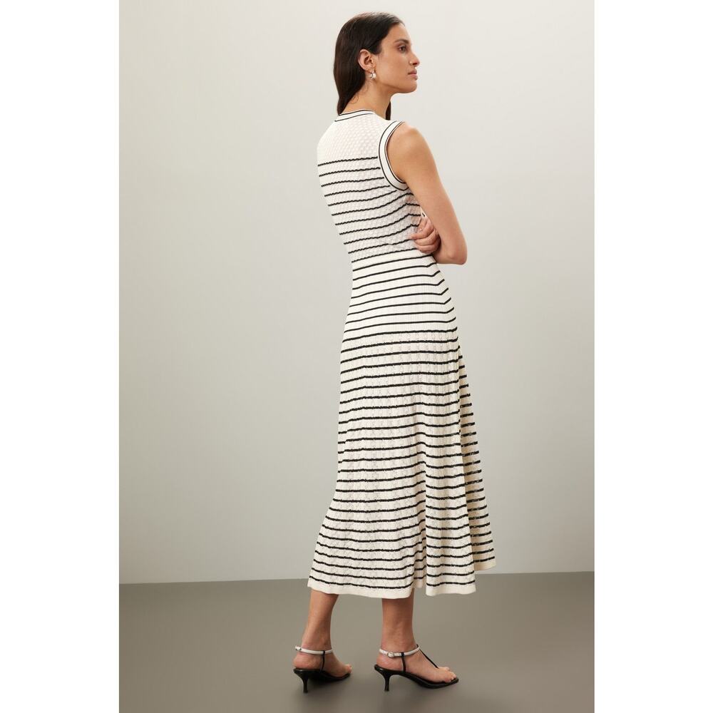 SANDRO White Black Stripes Sleevesless Metallic Buttons Molina Shirt Dress 36 - Picture 3 of 16